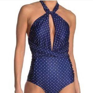 Nicole Miller NWOT $128 M Navy Polka Dot Convertible One Piece Swimsuit